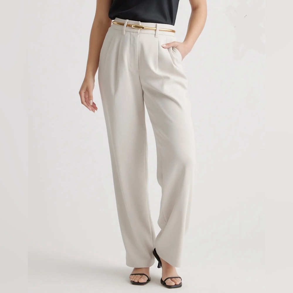 Quince Stretch Crepe Pleated Wide Leg Pants